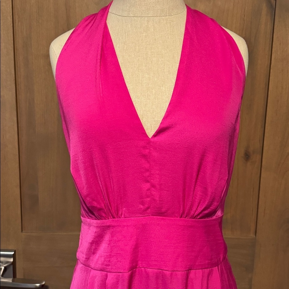 NWT BANANA REPUBLIC Pink Halter Tie Maxi Dress Women 6P Cocktail Silky Deep V - Picture 5 of 15